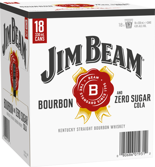 Jim Beam and Cola Zero Sugar 330ml 18pk Cans