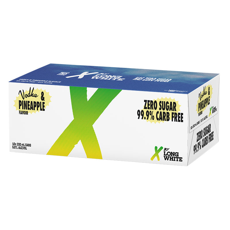 X by Long White Zero Sugar Vodka & Pineapple 5% 10pk 330ml cans
